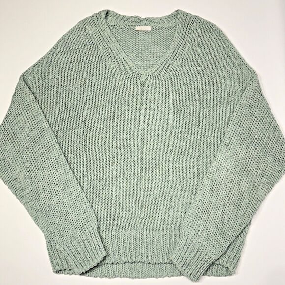 Annette Gortz Germany Green Open Knit V-Neck Sweater Lagenlook Women's Small - Picture 1 of 6